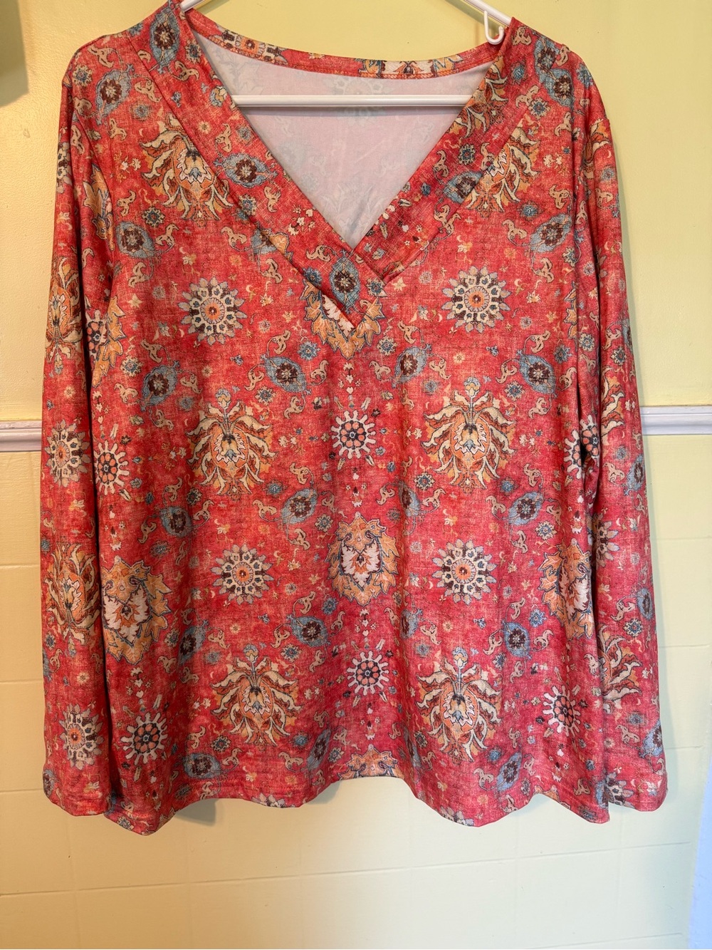 SHEIN Coral Floral V-Neck Long Sleeve Tunic